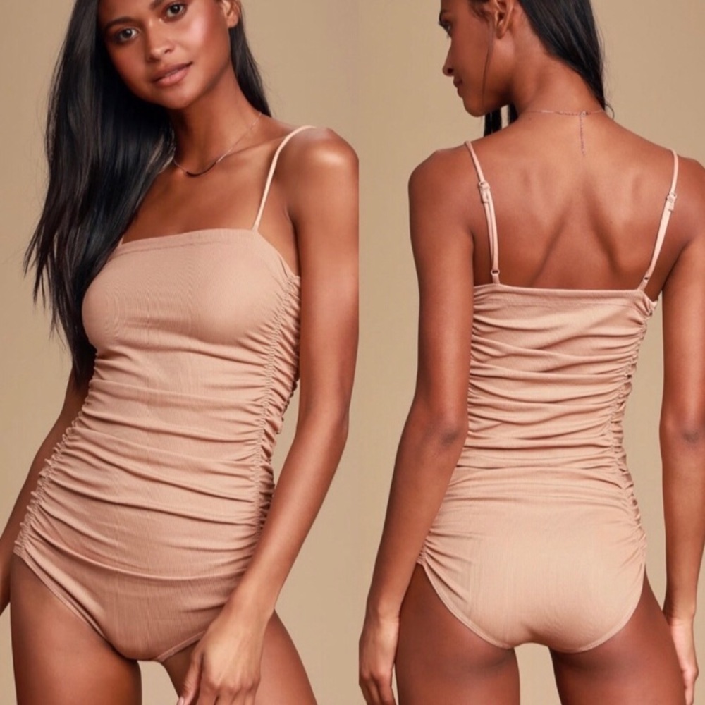 Free People On Your Side Nude Ruched Bodysuit
